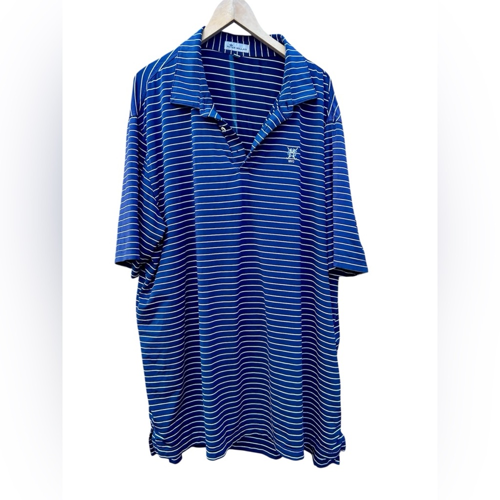 Peter Millar Shirt Navy Striped Performance Polo  sz. 2X